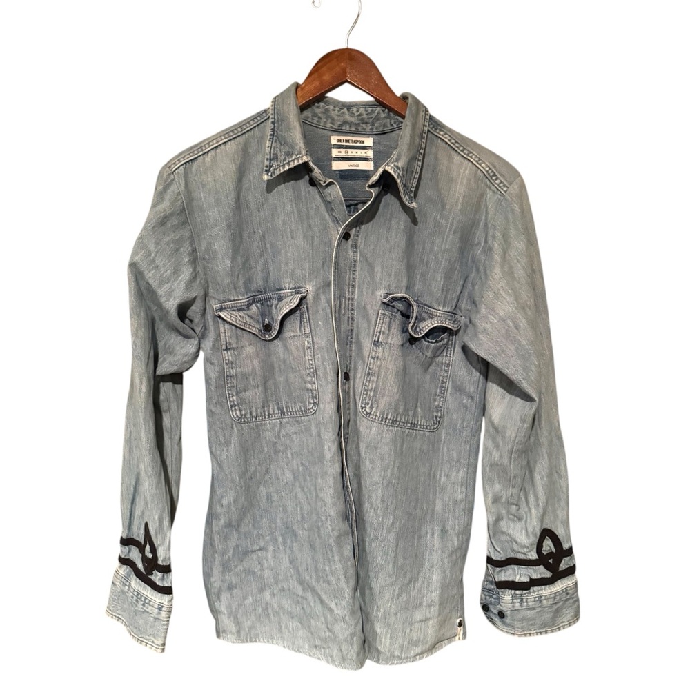 One Teaspoon Vintage Fit Embroidered Oversized Denim Shirt Blue Size XS